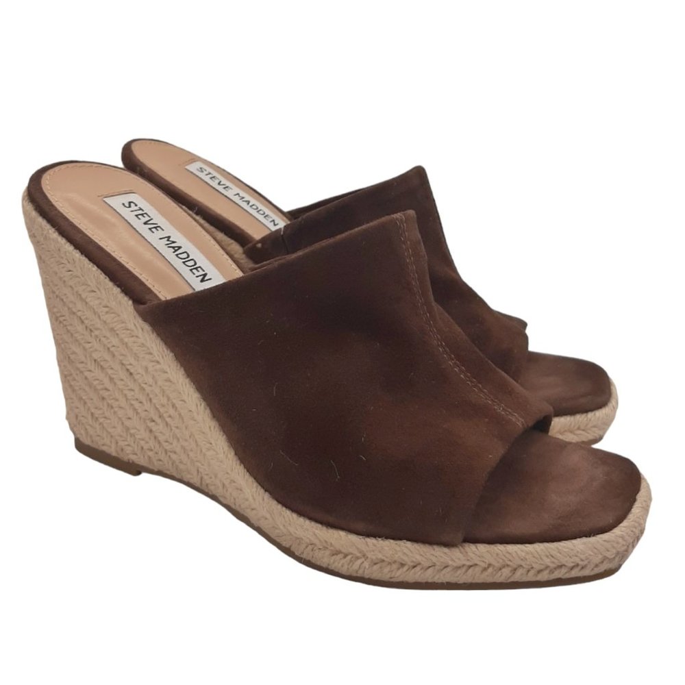 Steve Madden Urge Brown Suede Espadrille Wedge Slide SZ 7.5